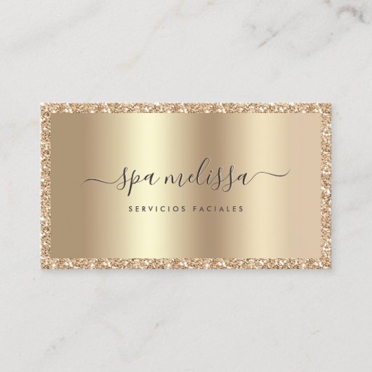Luxe Champagne Gouden Glitter Script Monogram Chic Visitekaartje (Voorkant)