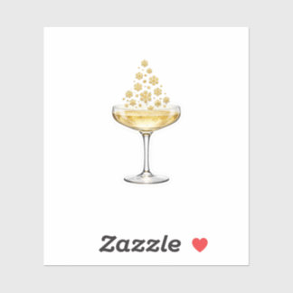 Luxe Champagneglas Gouden Glitter Sticker Kerst