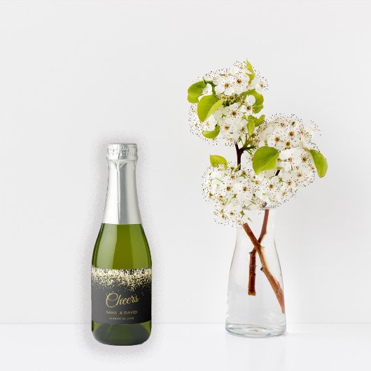 Luxe Cheers Mini Mousserende Wijn Label Goud Zwart Sparkling Wijnetiket