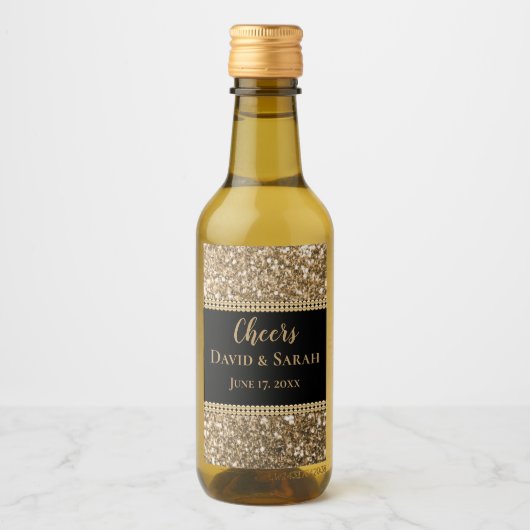 Luxe Cheers Mini Wijn Label Gouden Glitter Parels Wijn Etiket (Voorkant)