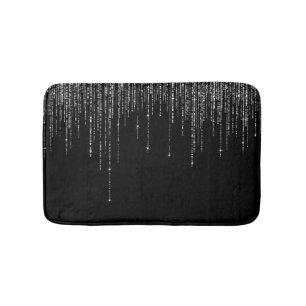 Luxe Chic Black Silver Sparkly Glitter Fringe Badmat
