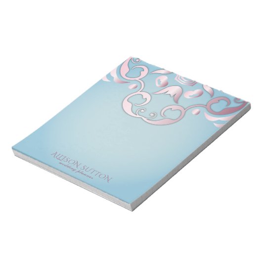 Luxe Chic Elegante Roze Grens op Aquamarijn Blauw Notitieblok (Gedraaid)