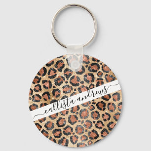 Luxe Chic Gold Black Leopard Animal Print Sleutelhanger