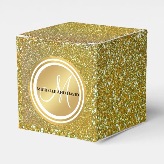 Luxe Chic Gold Glitter Signature Monogram Bedankdoosjes (Voorkant Zijde)