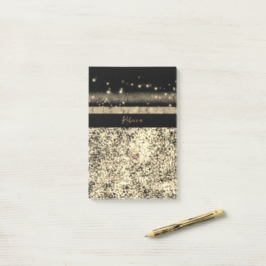 Luxe Chic Gold Glitter Signature Monogram Post-it® Notes (Op bureau)