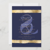 Luxe Chic Navy Gold Brushstroke Border Wedding Kaart (Voorkant)