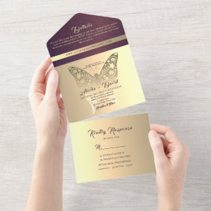 Luxe Chic Paarse Bruiloft All In One Uitnodiging