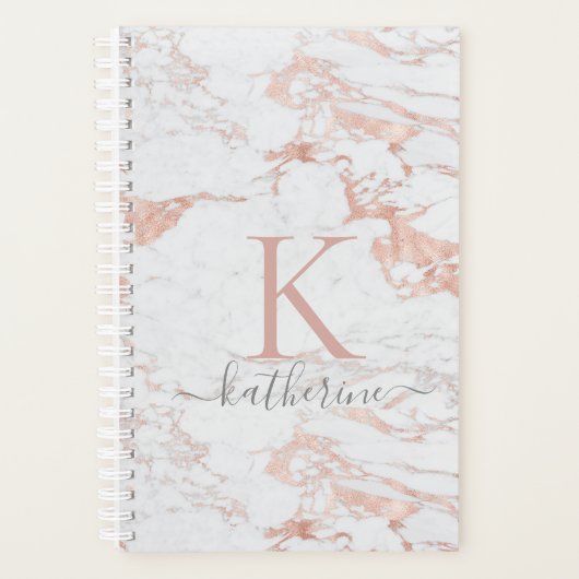 Luxe Chic Rose Gold Foil | Monogramme de marbre (Devant)