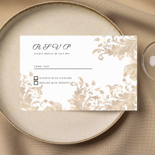 Luxe chic witgouden bloemenslinger RSVP Kaart