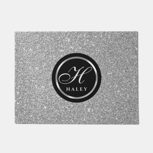 Luxe Chic Zilver Grijs Glitter Monogram Initiaal Deurmat (Voorkant)