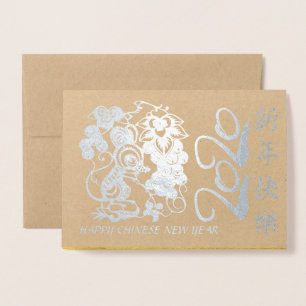 Luxe Chinees Rat Year 2020, papieren versie 2 GC Folie Kaarten