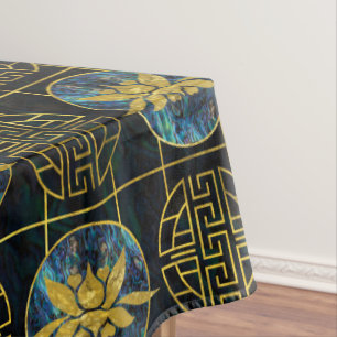 Luxe Chinese Golden Lotus op Abalone Tafelkleed