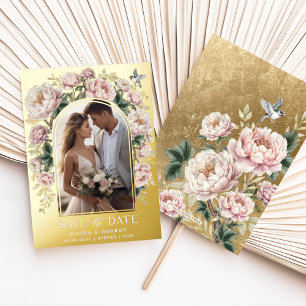 Luxe Chinoiserie Bloemen Foto Save the Date Folie Uitnodiging