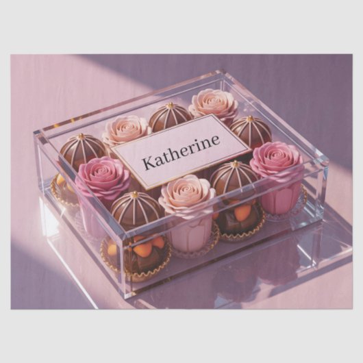 Luxe chocoladegiftbox met aangepaste naam tissuepapier (Voorkant)