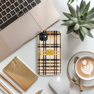 Luxe Classic Taupe en Gold Plaid iPhone Case