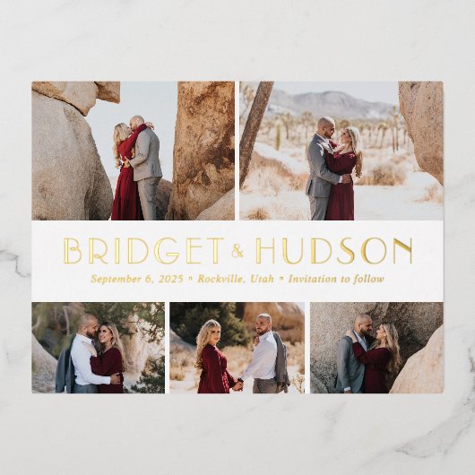 Luxe Collage FOIL Enregistrer La Date Carte Postal (Recto)