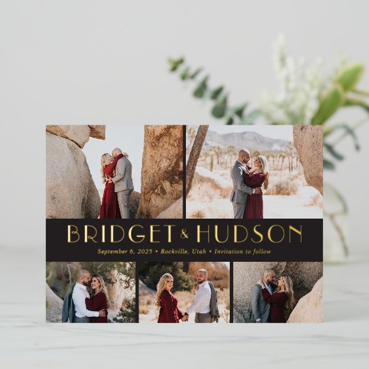 Luxe Collage FOIL Wedding Enregistrer La Carte Dat (Debout devant)