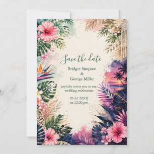 luxe collage Hawaï moody boho tropische bruiloft Kaart