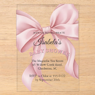 Luxe Coquette Roze Strik Baby Shower Meisje Acryli Acryl Uitnodigingen