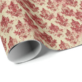 Luxe Crème en Rode Damask Pattern Cadeaupapier (Rol Hoek)