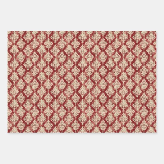 Luxe  Crème en Rode Damask Pattern Inpakpapier Vel (Voorkant 2)