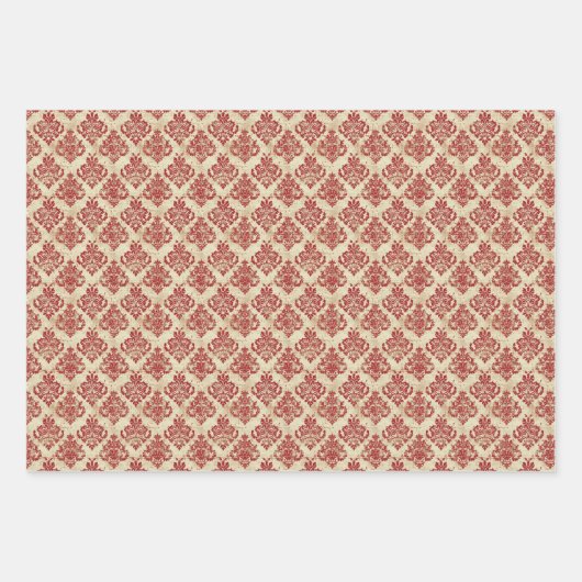 Luxe  Crème en Rode Damask Pattern Inpakpapier Vel (Voorkant)