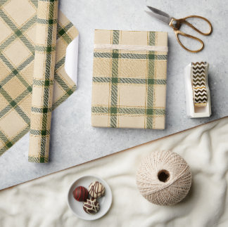 Luxe Crème Groen & Goud Schotse Ruit| Elegant Neut Cadeaupapier