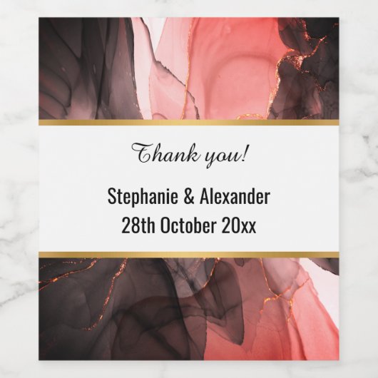 LUXE CRIMSON ABSTRACT MARBLE WINE ETIKET (Enkel label)