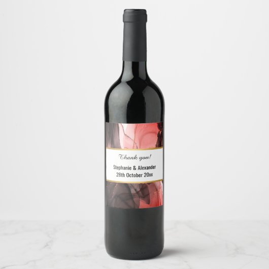 LUXE CRIMSON ABSTRACT MARBLE WINE ETIKET (Voorkant)