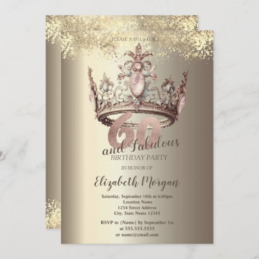 Luxe Crown Gold Confetti 60ste verjaardag Kaart (Voorkant / Achterkant)