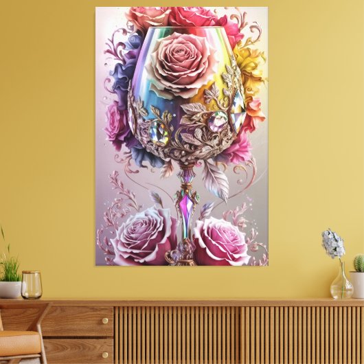 Luxe Crystal Wine Glass Waterverf Canvas Afdruk (Insitu (Woonkamer))