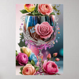 Luxe Crystal Wine Glass Waterverf Poster