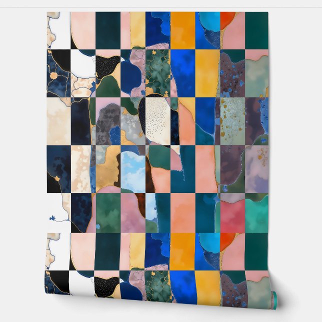 Luxe dambordgordijn behang (Afrollen)