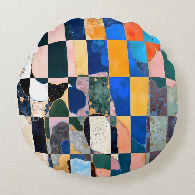 Luxe dambordgordijn rond kussen (Voorkant)