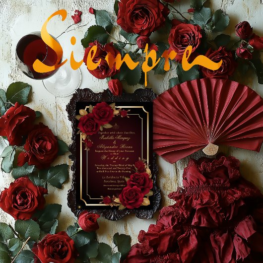 Luxe Dark Bourgogne Moody Roos bruiloft Kaart