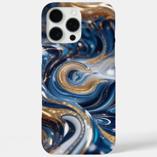 Luxe Deep Blue Gold Swirl 3D marmeren textuur, Case-Mate iPhone Case (Achterkant)