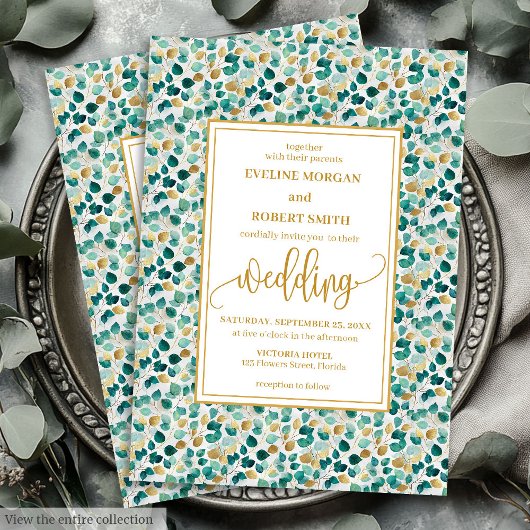 Luxe Deep Green Gold Faire-part de mariage