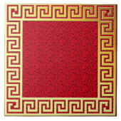 Luxe design griekige sleutel rood en goudklassiek tegeltje (Voorkant)