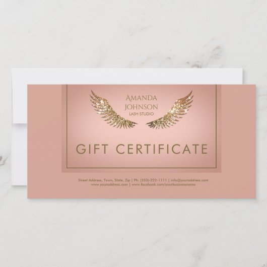 Luxe Design Wimper Giftcertificaat Golden Wings Bedankkaart (Voorkant)