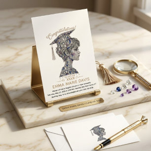 Luxe diamant nepsieraden afstudeerbare vrouw  bedankkaart