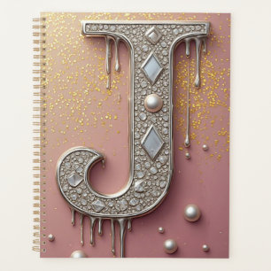 Luxe diamanten initiaal J monogram met goud druppe Planner