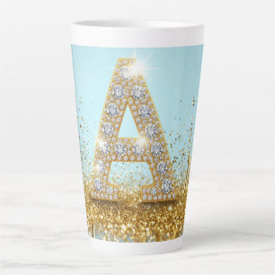 Luxe diamanten letter A op gouden glitter achtergr Latte Mok