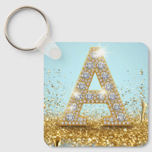 Luxe diamanten letter A op gouden glitter achtergr Sleutelhanger