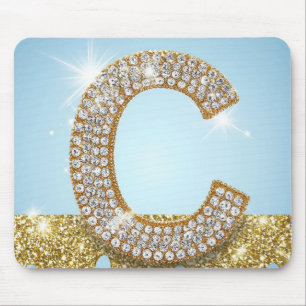 Luxe diamanten letter C op gouden glitter achtergr Muismat