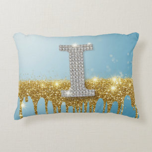 Luxe diamanten letter I op gouden glitter achtergr Accent Kussen