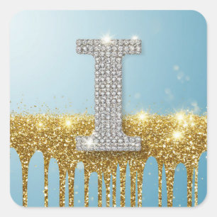 Luxe diamanten letter I op gouden glitter achtergr Vierkante Sticker