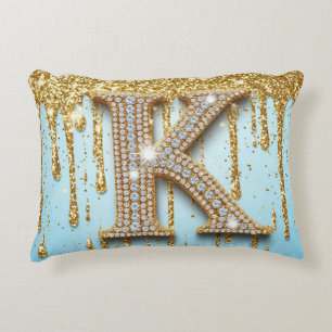 Luxe diamanten letter K op gouden glitter achtergr Accent Kussen