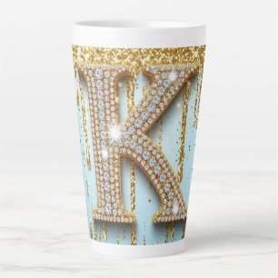 Luxe diamanten letter K op gouden glitter achtergr Latte Mok