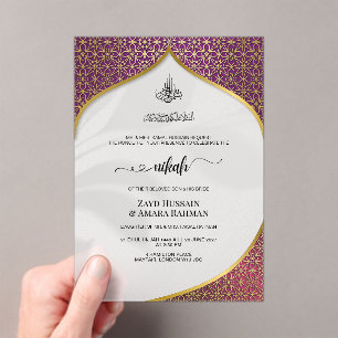 Luxe diep paars & goud geometrisch islamitisch acryl uitnodigingen