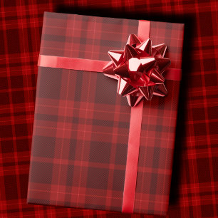 Luxe dieprood monochroom tartan ruit cadeaupapier